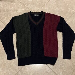 Vintage 90s Woods & Gray Stripe Pattern Grandpa Sweater Size XL See Pictures